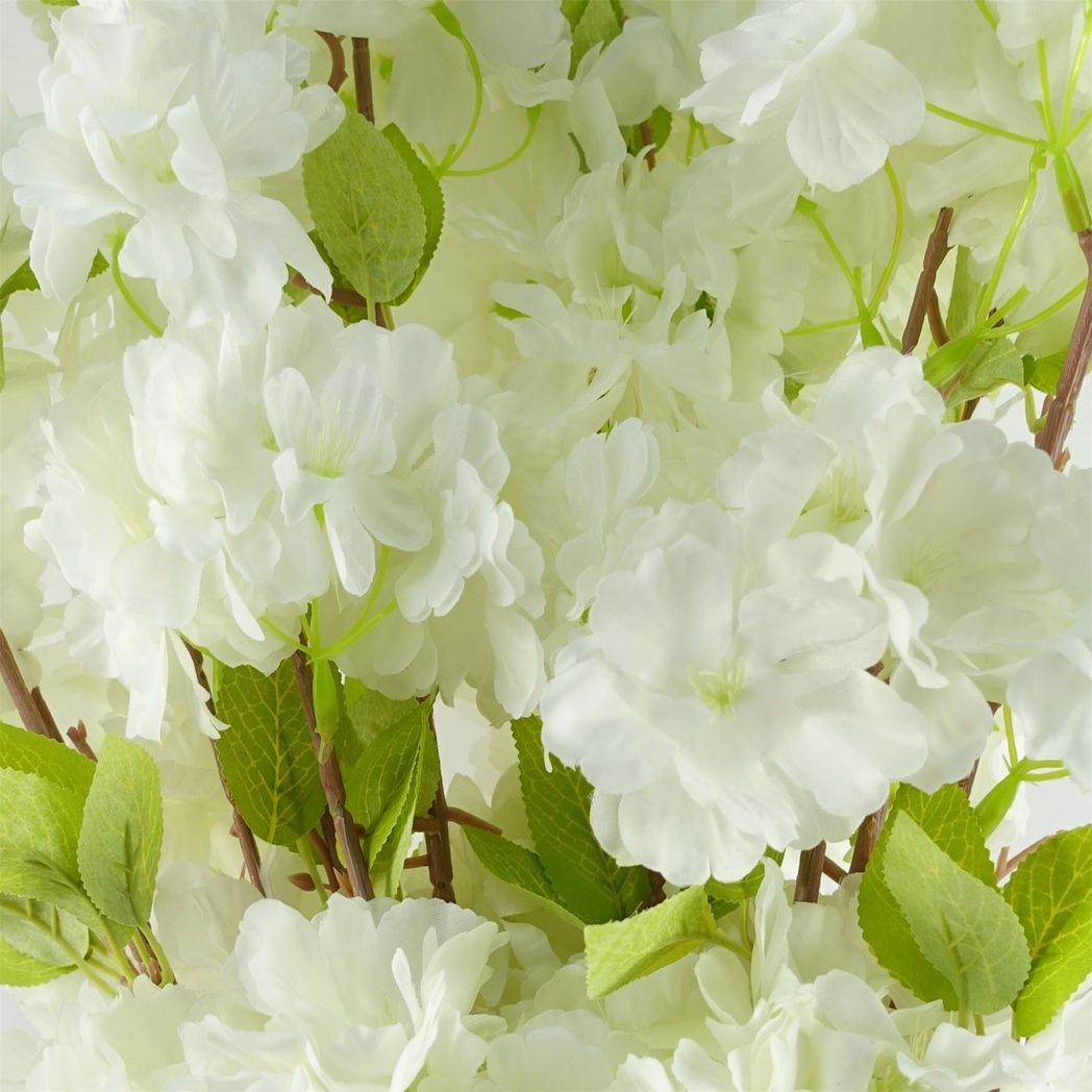 Pack of 6 White Artificial Blossom Stems 100cm with Silk Flowers and Leaves