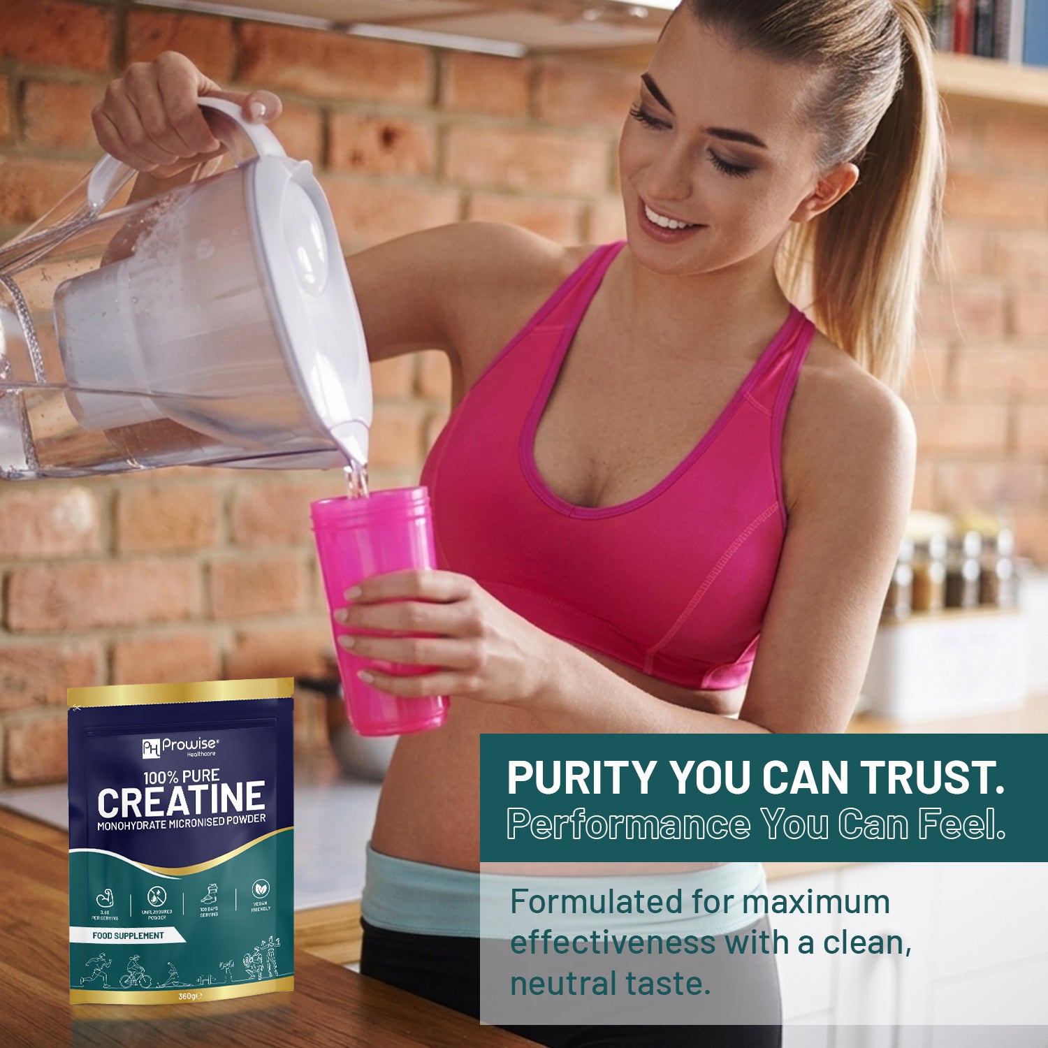Prowise Healthcare Creatine Monohydrate Powder, 100 Servings, 360g Pouch, 100% Pure Micronised, Unflavoured, Vegan