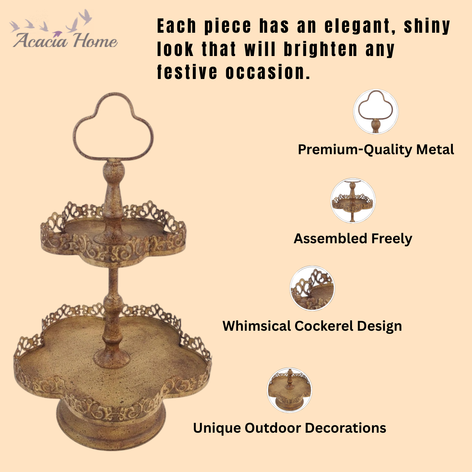 MSL 48cm Rusty Metal 2-Tier Cake Stand, Hand Finished