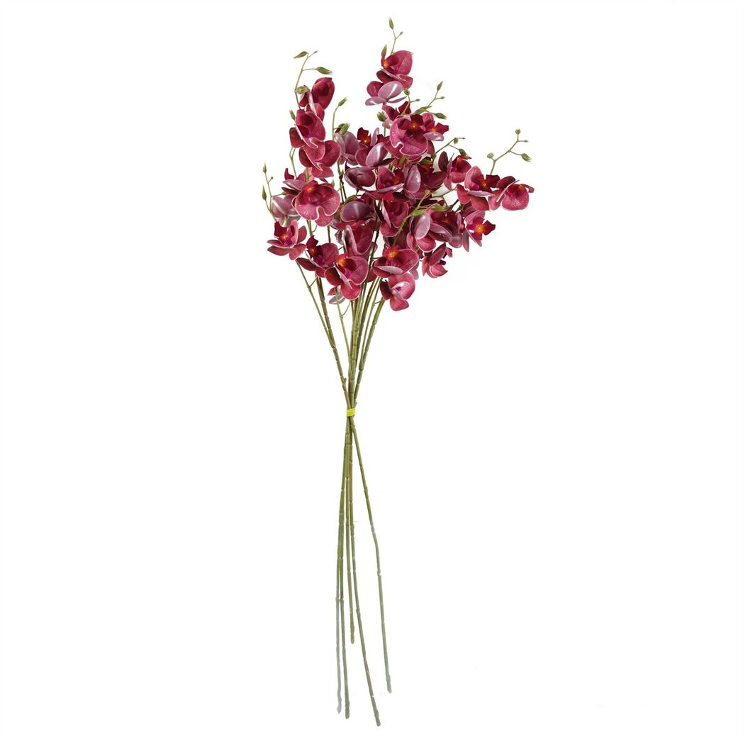 Leaf Pack of 6 Dark Pink Artificial Mini Orchid Flower Stems 80cm