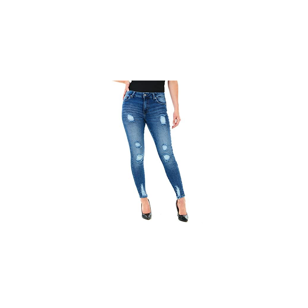 M17 Multi Rip Skinny Fit Ripped Stretchy Denim Jeans, Dark Blue Wash