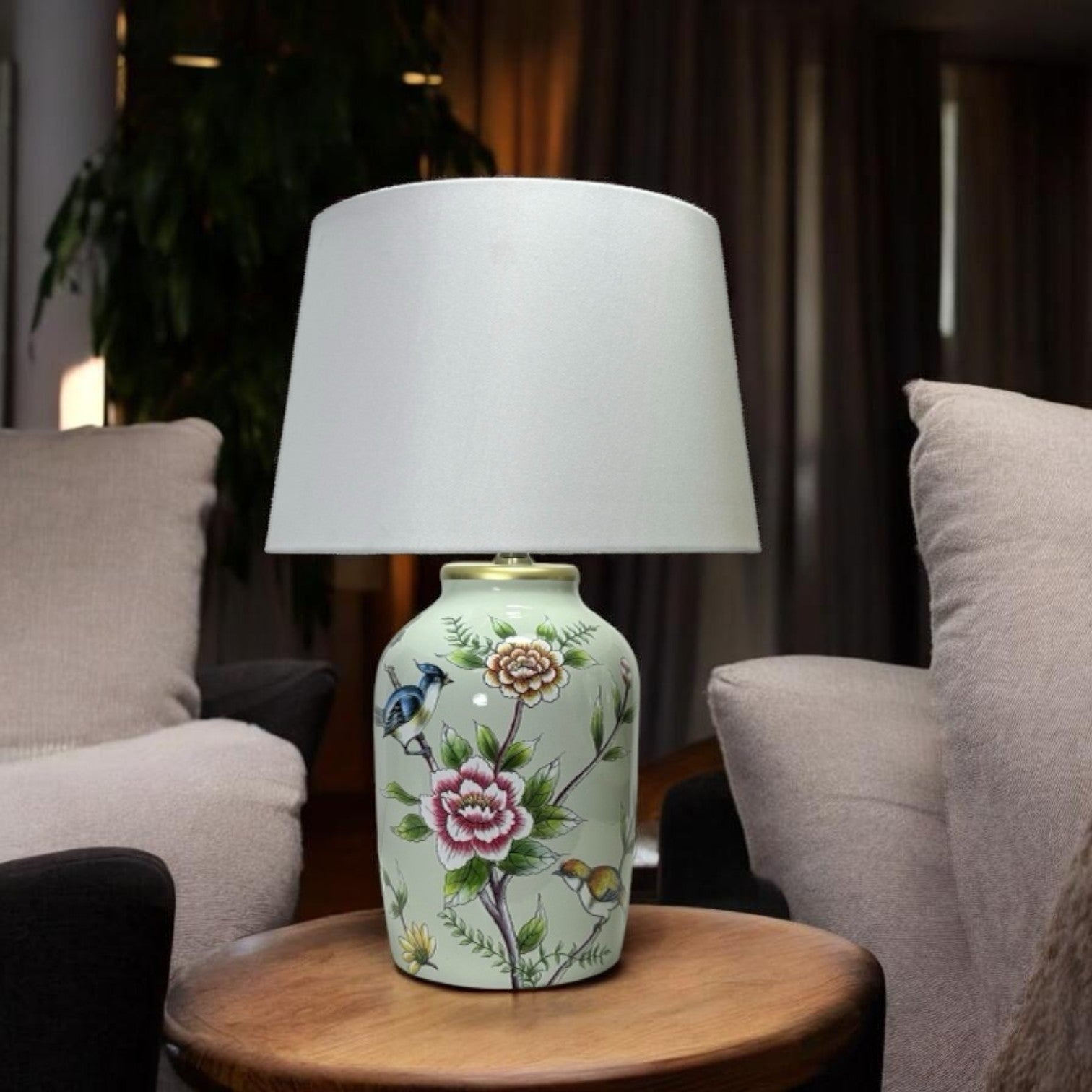 44cm Traditional Ceramic Table Lamp with Shade, Inline Switch, Double Insulated