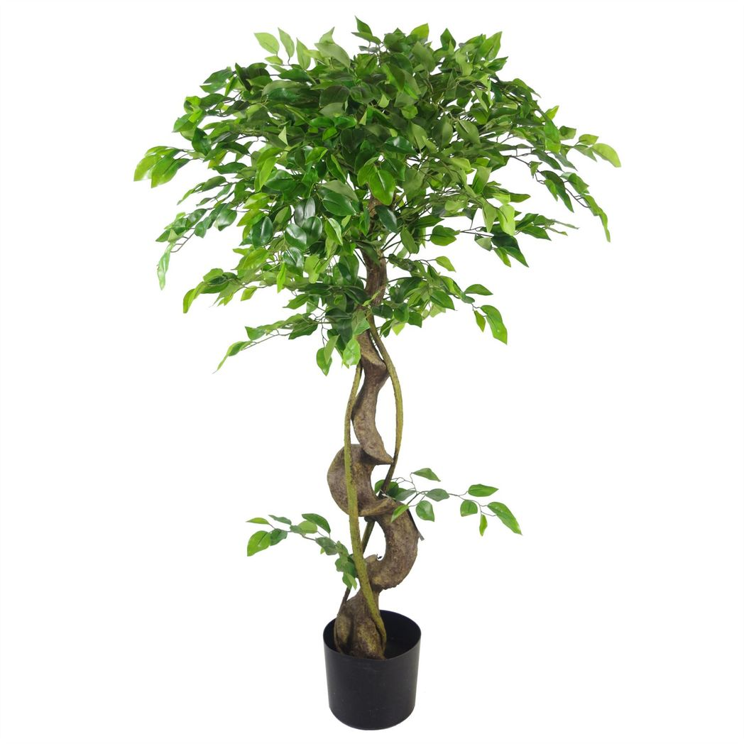 120cm Artificial Twisted Trunk Japanese Fruticosa Style Ficus Tree with Metal Planter