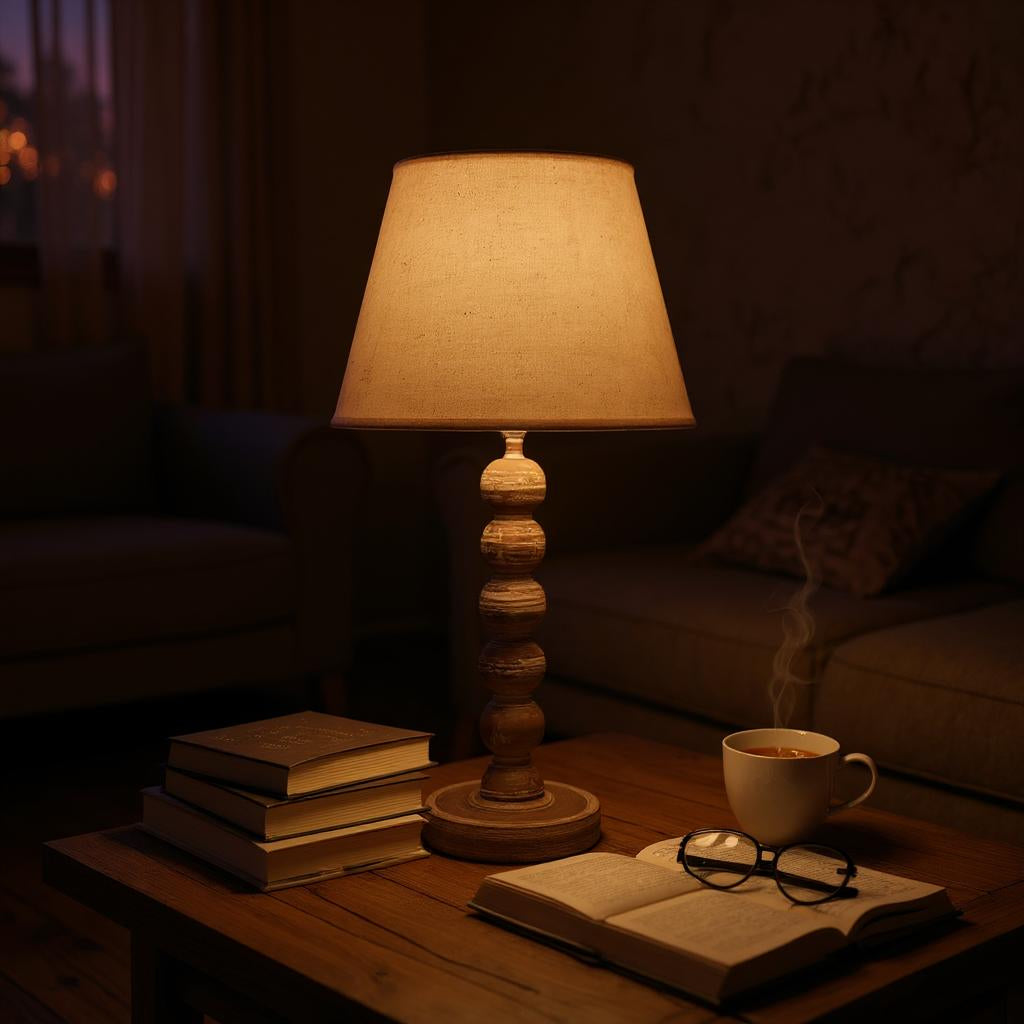 MSL 51cm Traditional Table Lamp and Shade with Inline Rocker Switch, Double Insulated, Linen Shade