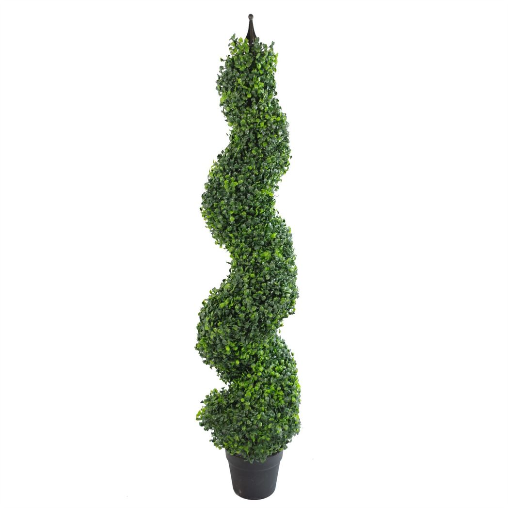Leaf Pair of 120cm (4ft) Tall Artificial Boxwood Tower Topiary Spiral Trees, Potted