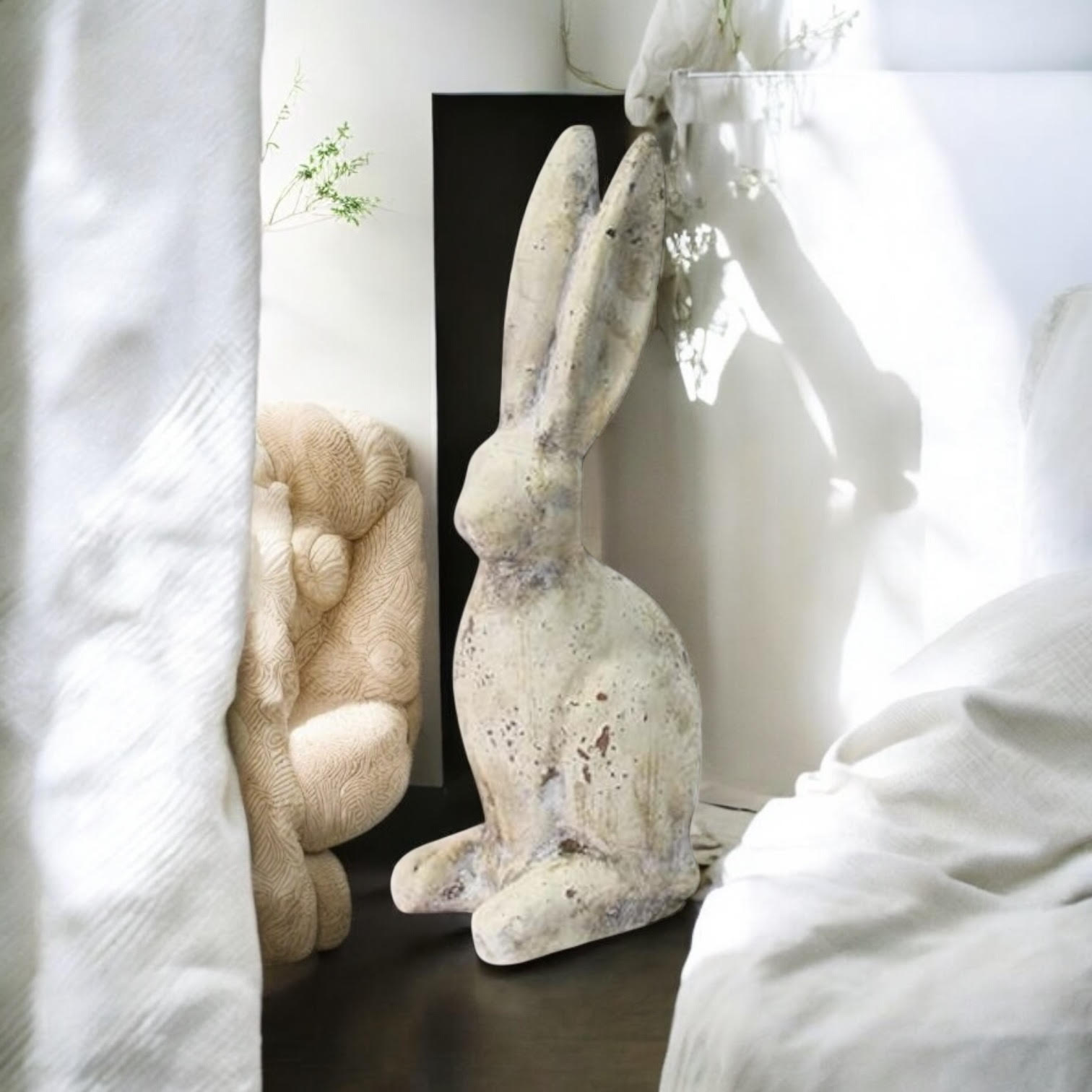MSL 26cm Cream Cement Rabbit Garden Ornament