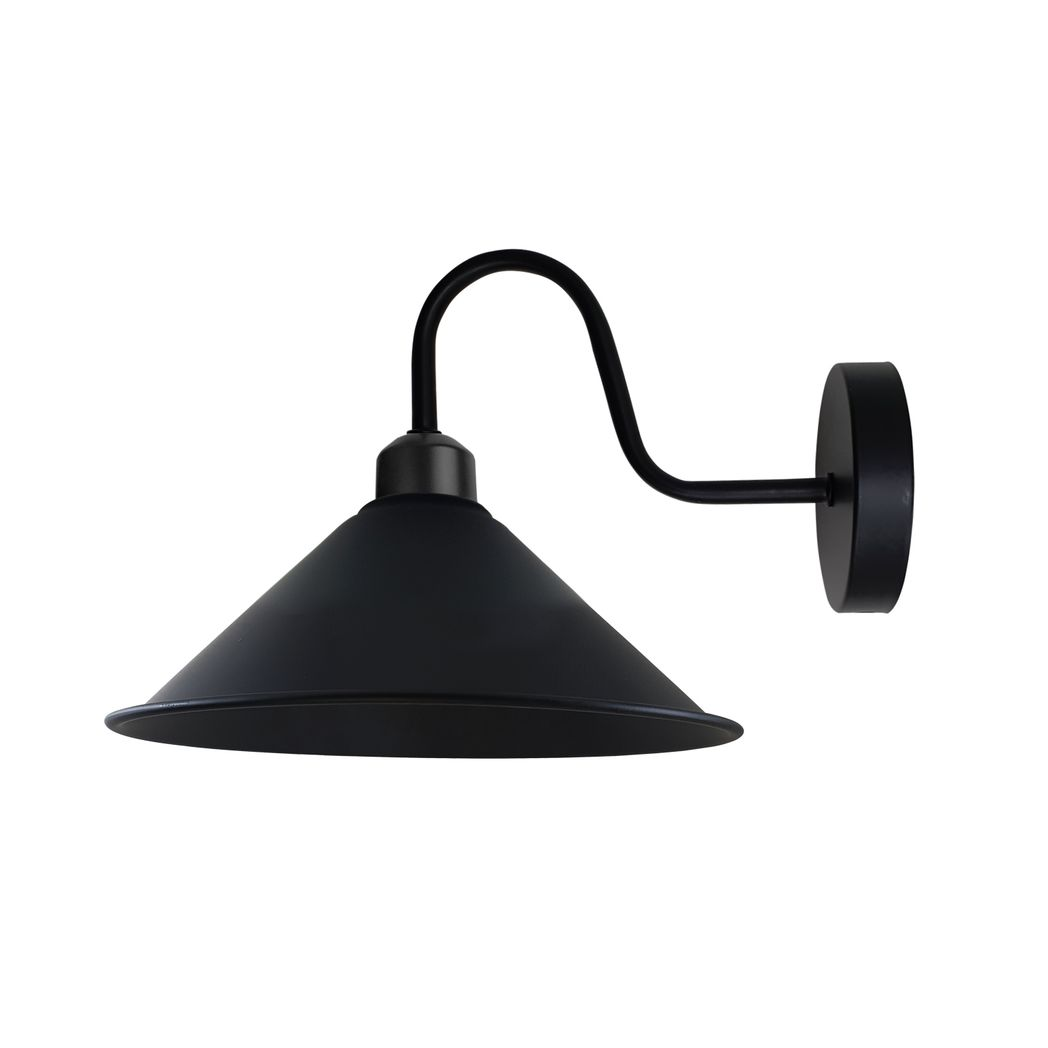 Black Vintage Wall Sconce, E27 Base, Swan Neck Cone Shade