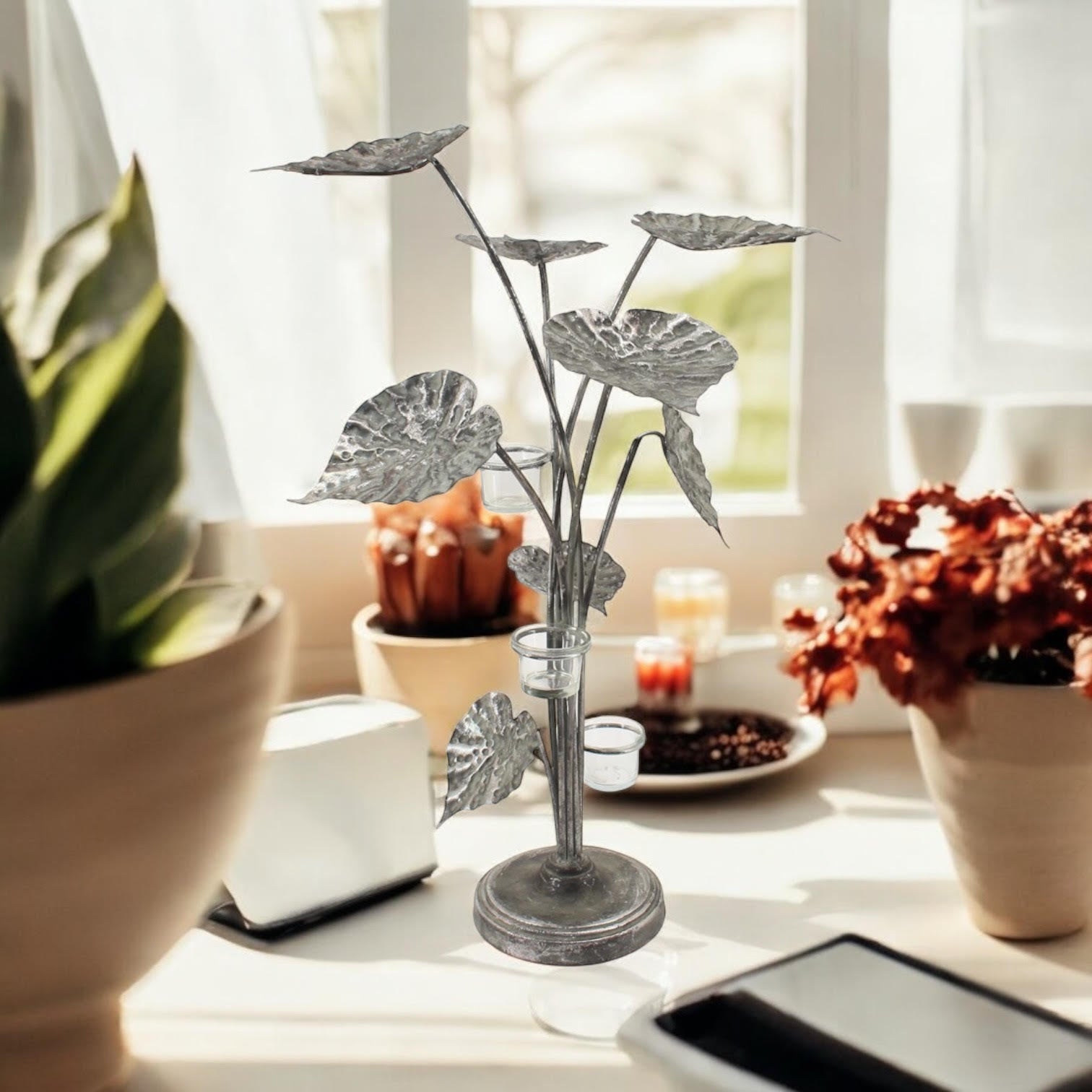 MSL 74cm Silver Metal Candle Holder, Hand Finished Elegant Home Decor