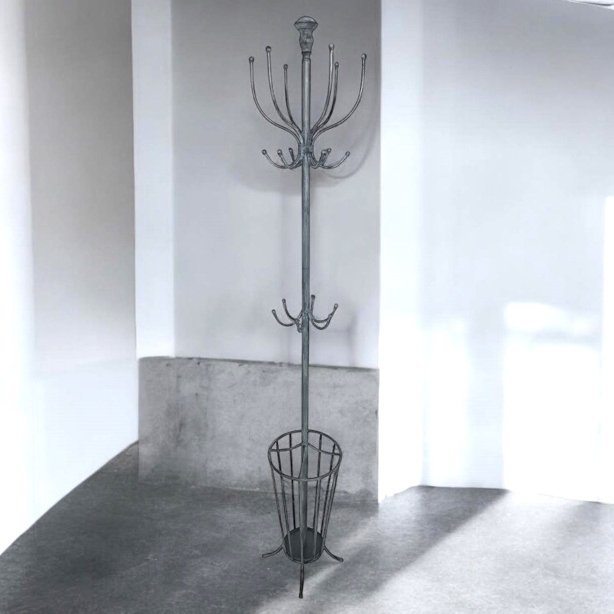MSL 175cm Grey Metal Coat and Umbrella Stand
