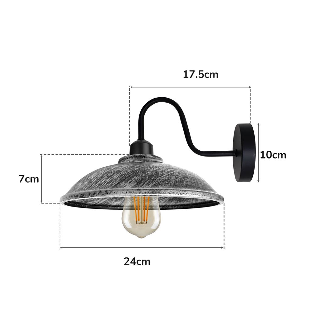Brushed Silver Vintage Wall Sconce, E27 Hemisphere Shade, Dimmable