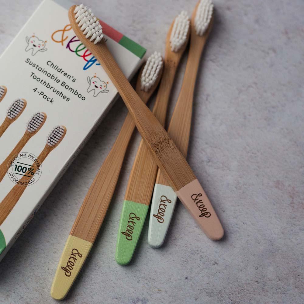 Pack of 4 Kids Bamboo Toothbrushes by &Keep