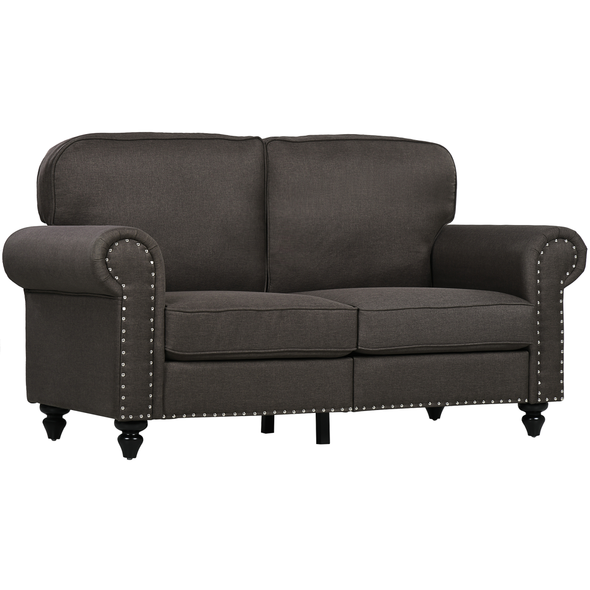 HOMCOM Mid-Century 2 Seater Sofa with Nailhead Trim, Dark Brown