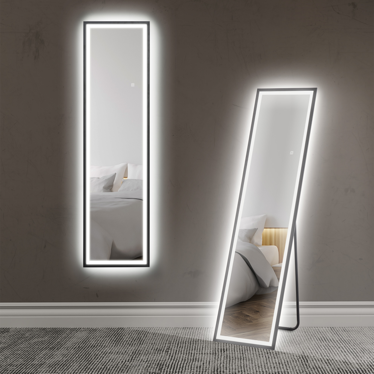 HOMCOM 150x40cm Full Length Mirror with Adjustable LED Lights, Black