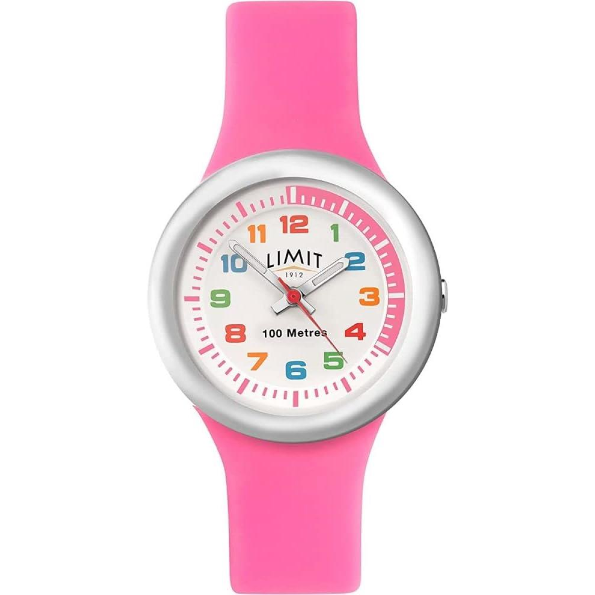 Limit Girls Analogue White Dial Pink Silicone Strap Watch, 100M Water Resistant