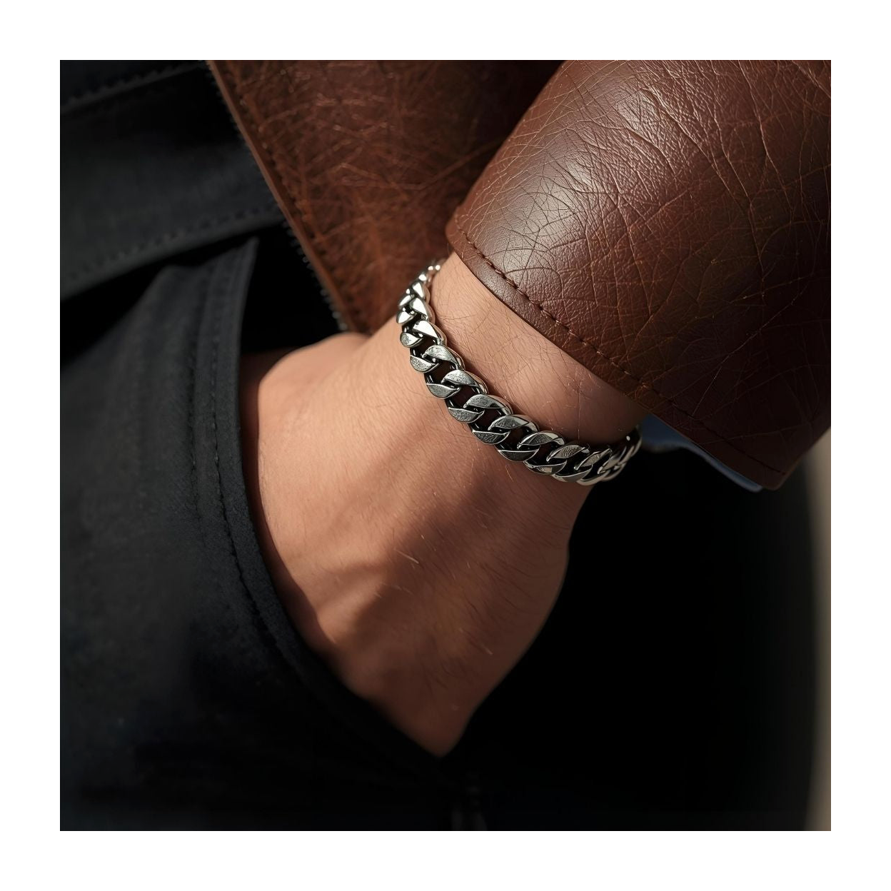 Men's Stainless Steel Cuban Link Bracelet with Silver Finish
