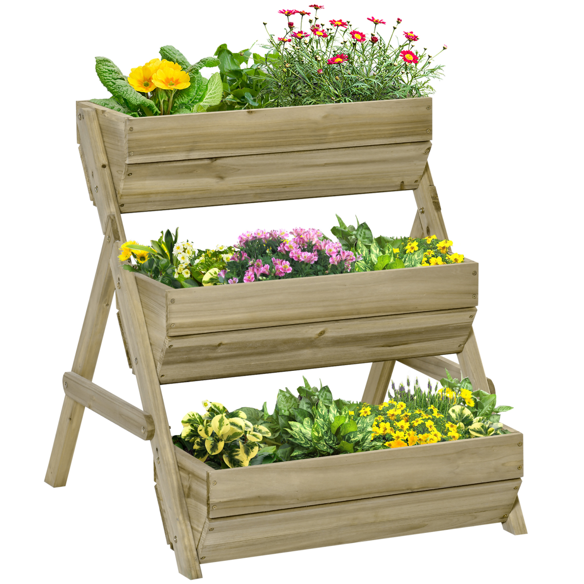 Outsunny 3 Tier Wooden Raised Garden Bed Kit for Flowers, Vegetables and Herbs, 120x68x80cm, Green