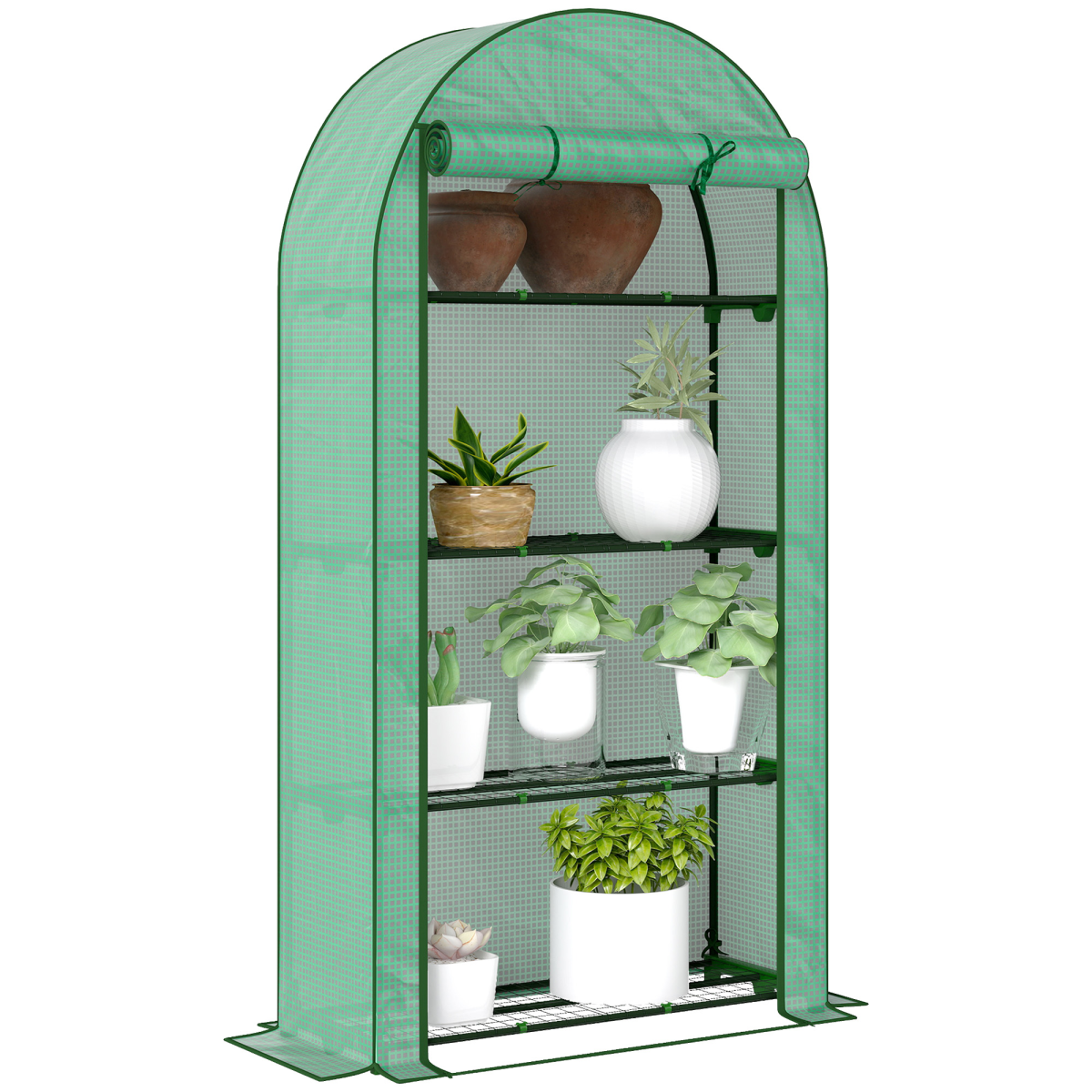 Outsunny 4-Tier Mini Greenhouse with Reinforced PE Cover, Green