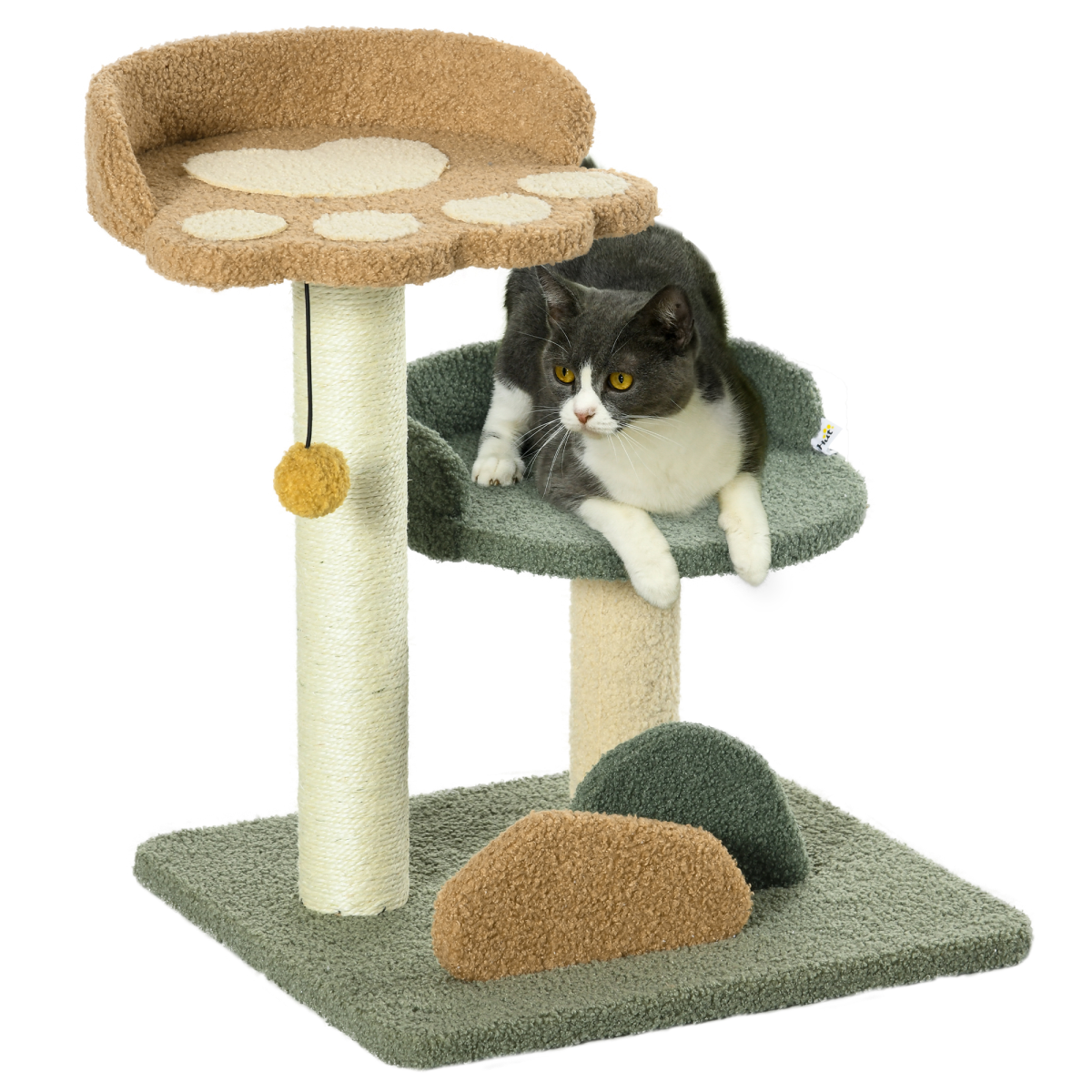PawHut 52cm Indoor Cat Tree with Scratching Posts, Bed & Toy Ball