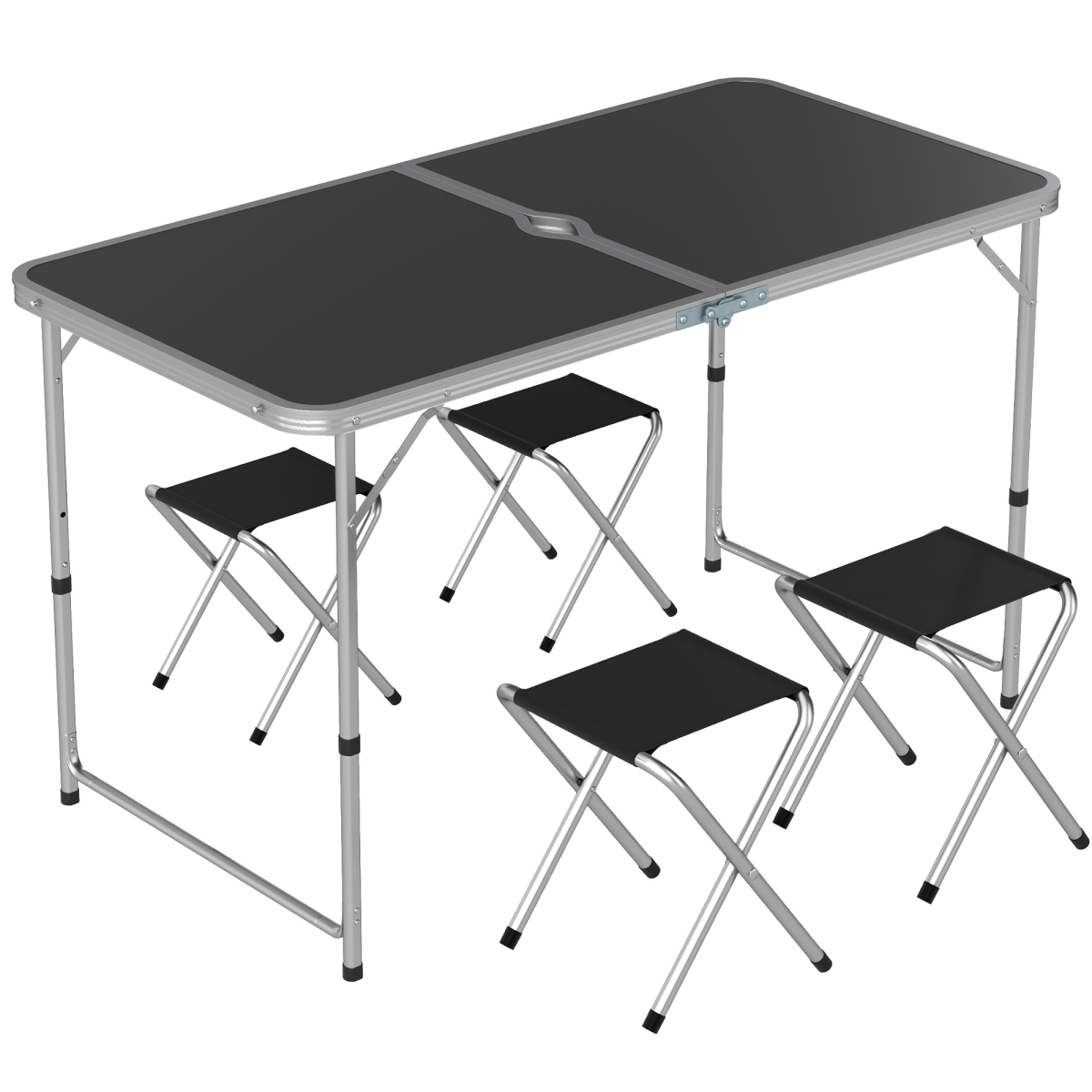 Outsunny Folding Picnic Table Set with 4 Chairs, Adjustable Height