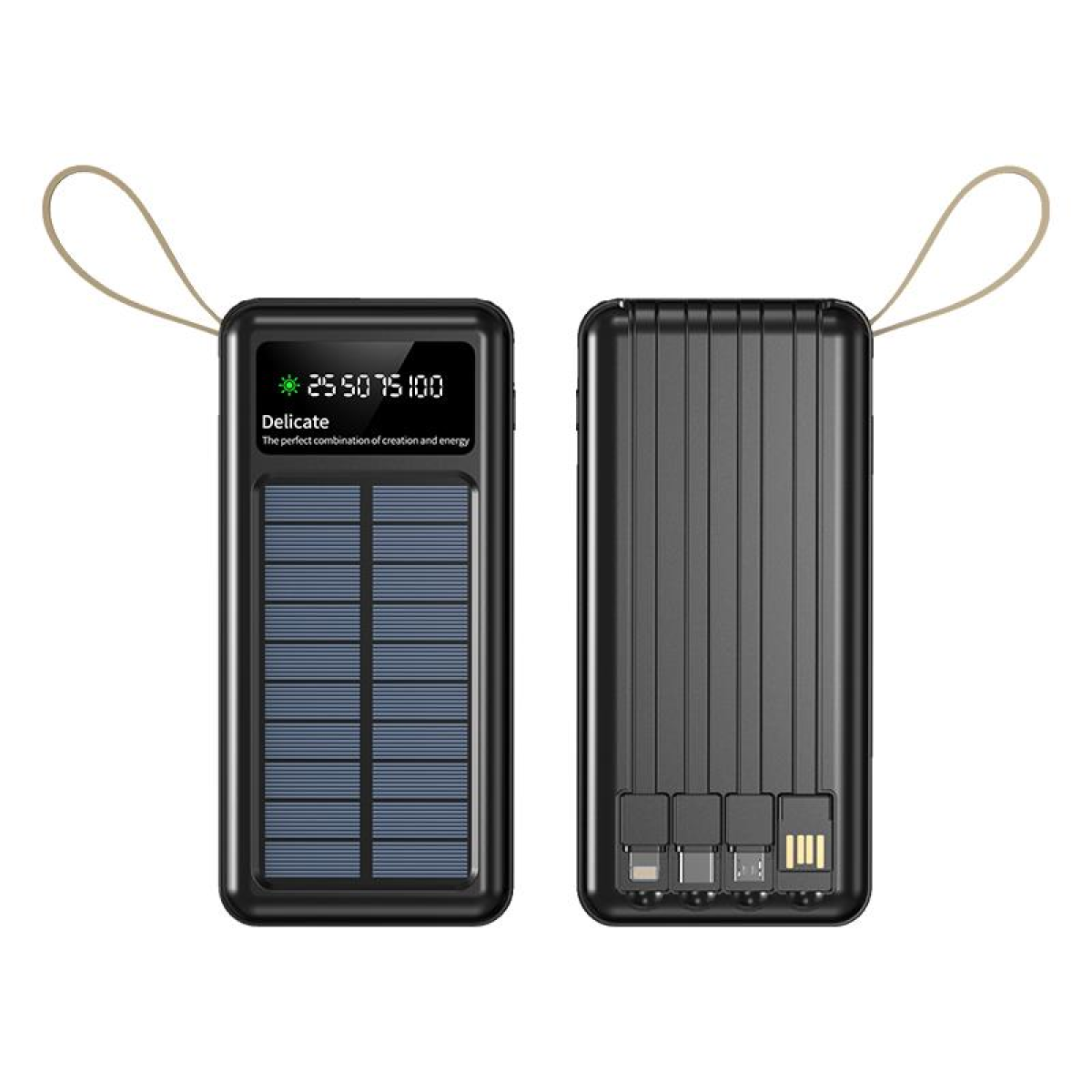 WYEFLUX 10000mAh Portable Power Bank with Built-In Cables and LED Light