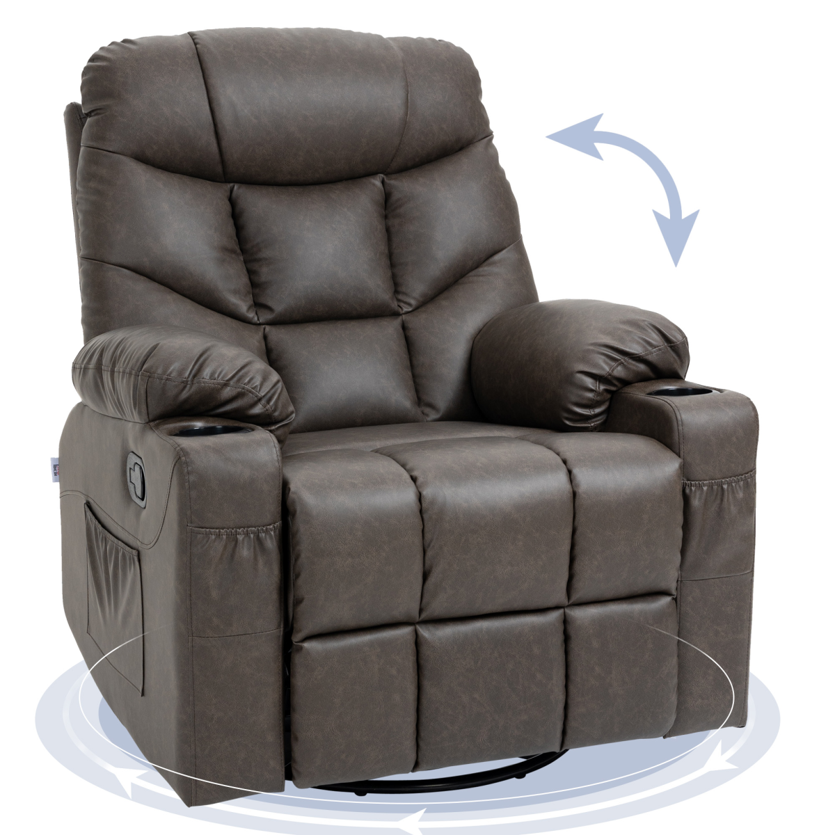 HOMCOM PU Leather Manual Recliner Armchair with Cup Holders, Brown
