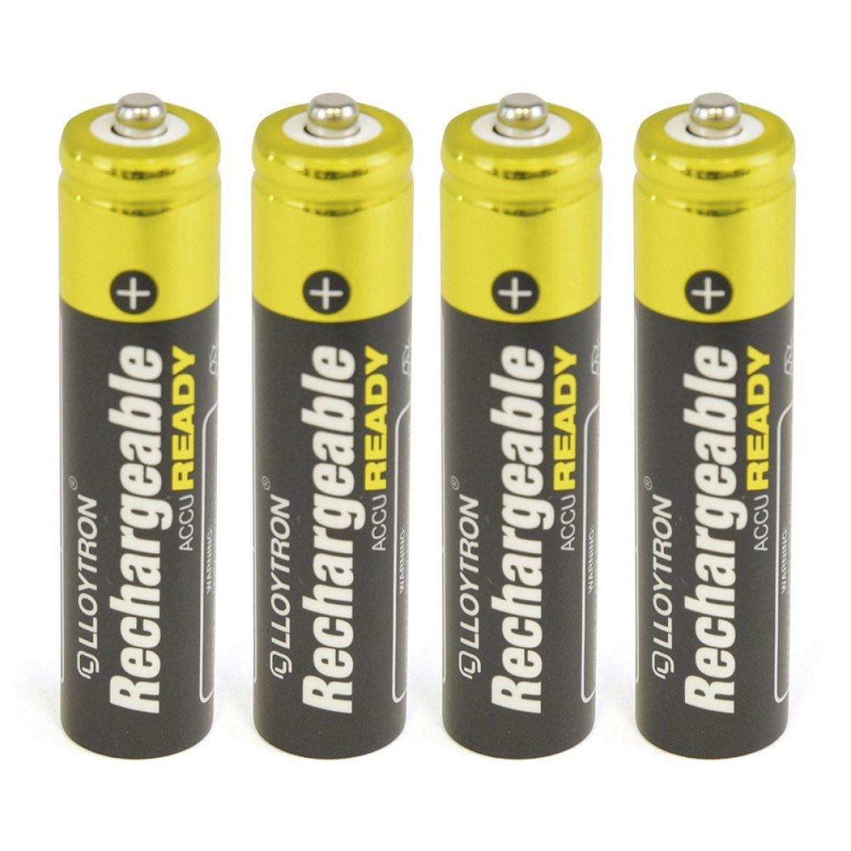 Lloytron 4 Pack AAA NiMH Rechargeable Batteries 800mAh Ready to Use