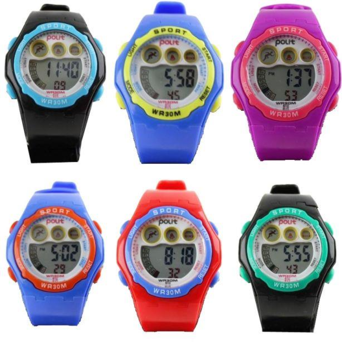 POLIT Kids Digital Watch in Tin, Assorted Styles and Colours (Pack of 10)