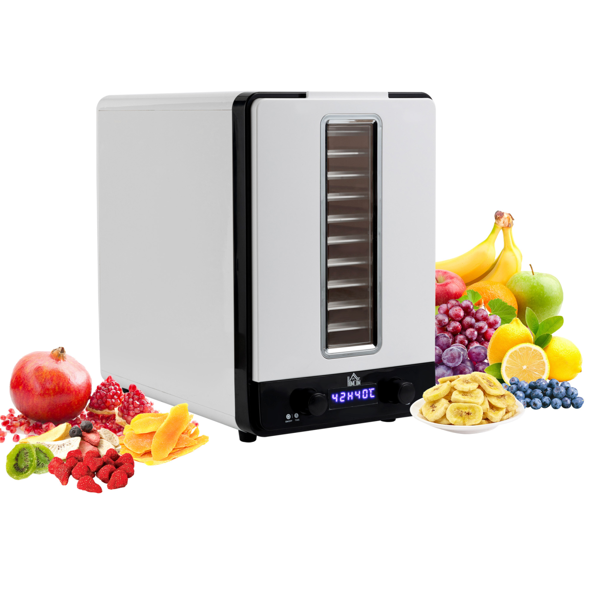 HOMCOM 11-Tier 550W Food Dehydrator with Adjustable Temperature, White
