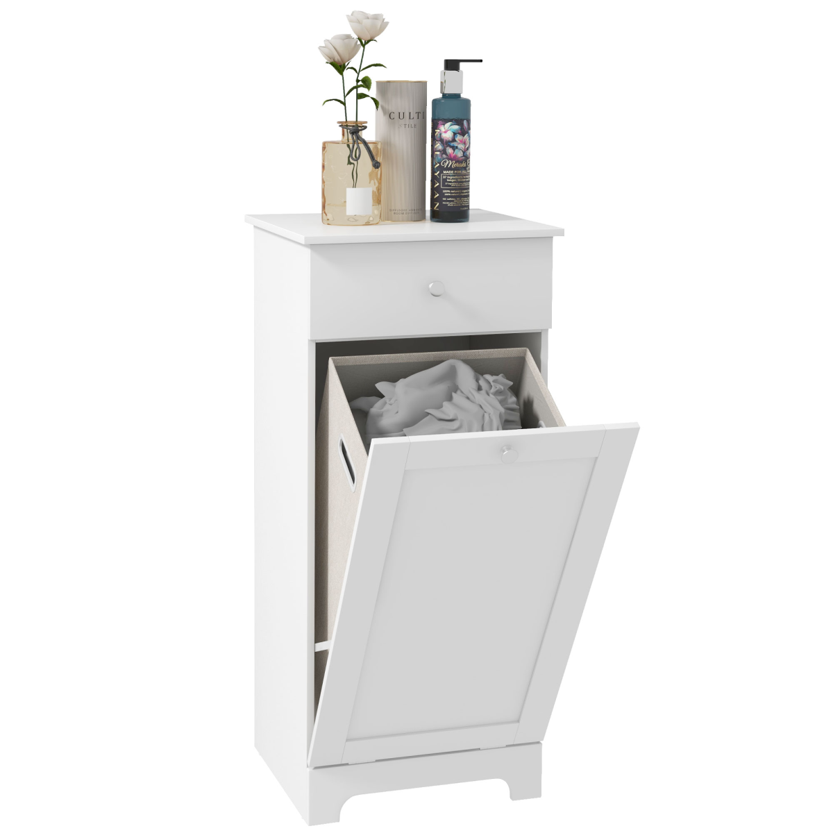 HOMCOM Bathroom Storage Cabinet with Hamper and Drawer, White