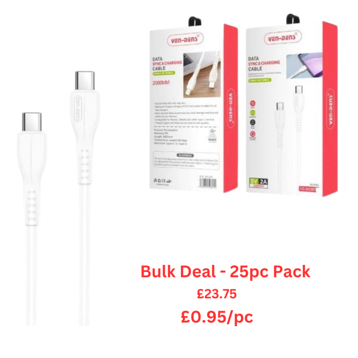 Ven-Dens Fast Charging Type-C to Type-C Cable 25-Pack