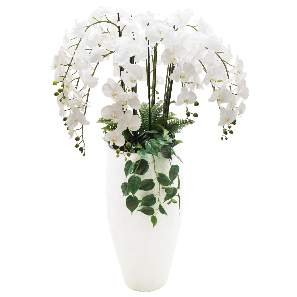 Leaf 150cm White Orchid Artificial Potted Display with Decorative Planter