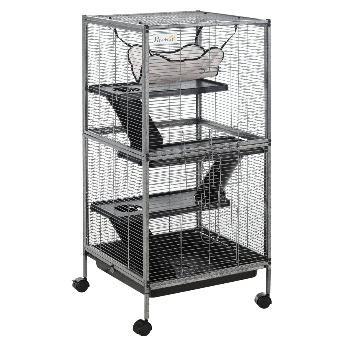 Rolling Small Animal Cage for Chinchillas, Ferrets and Kittens with Platform, Ramp, Tray and Wheels