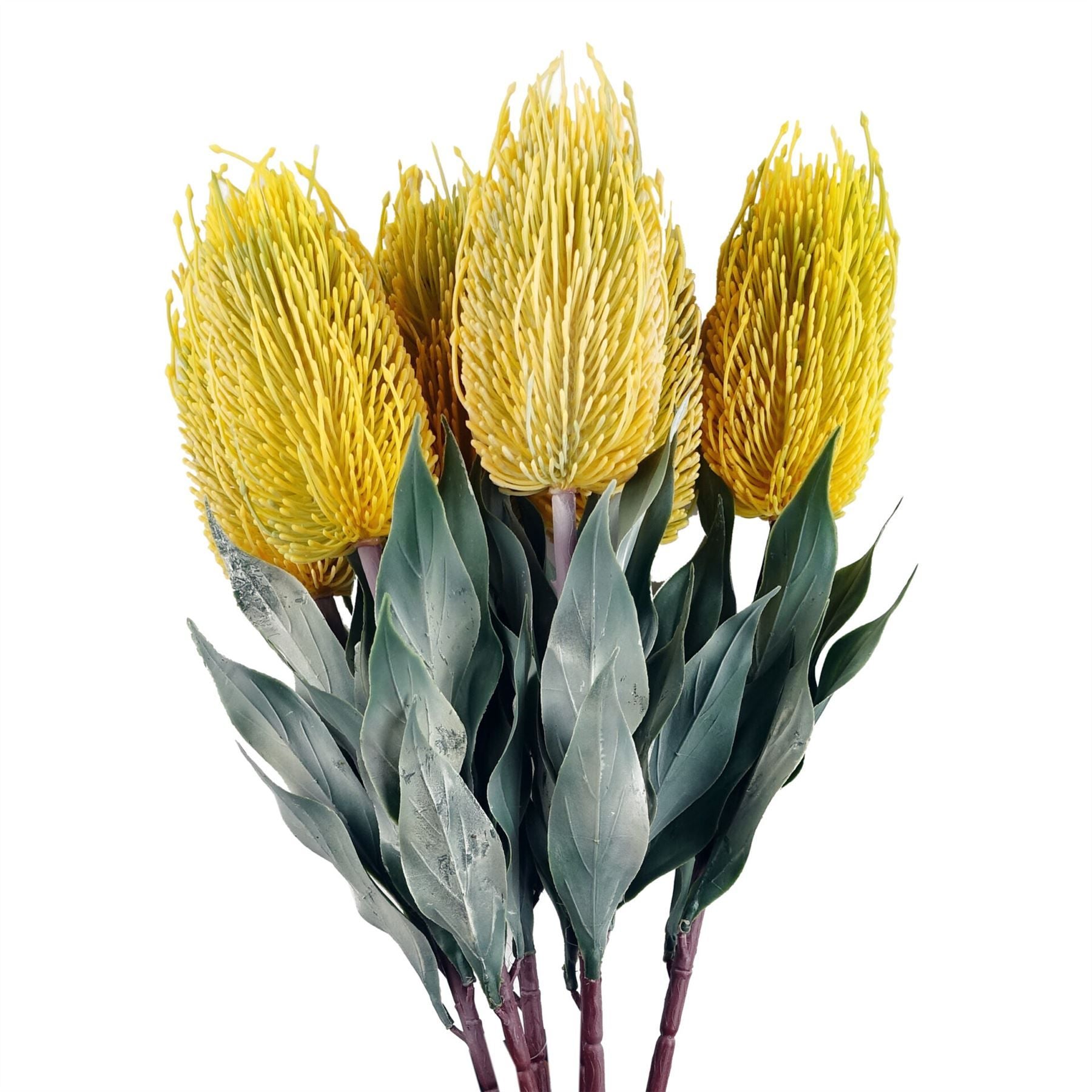 Pack of 6 Artificial 75cm Banksia Menziesii Yellow Flower Stems