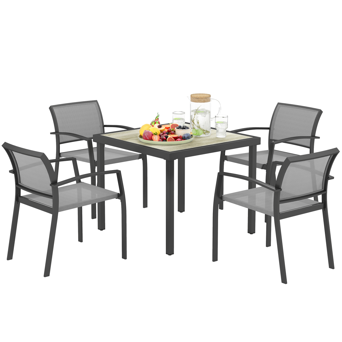 Outsunny 5-Piece Grey Garden Dining Set with 4 Stackable Armchairs