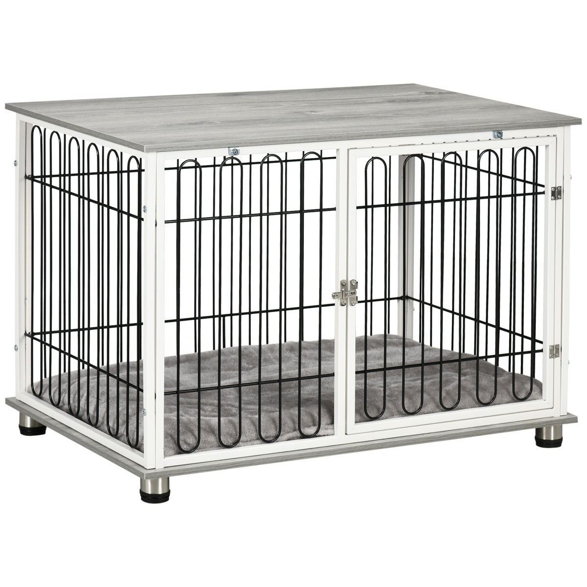 PawHut Dog Crate Furniture End Table with Washable Cushion, Lockable Door