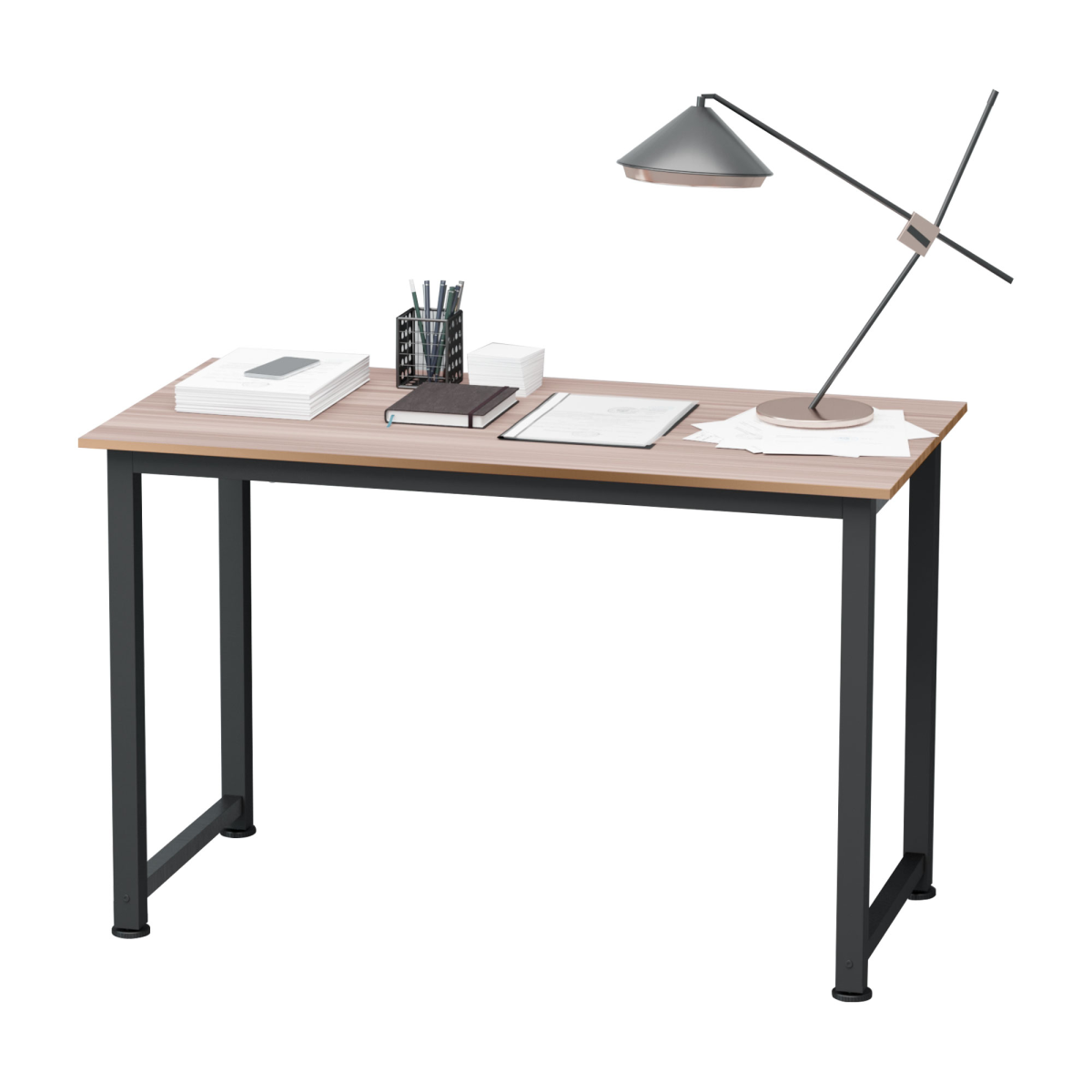 HOMCOM Computer Desk with Black Metal Frame, MDF Top, 120W x 60D x 76Hcm, Oak Grain Tone