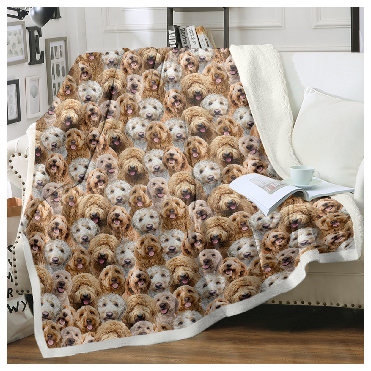 Cockapoo Fleece Sherpa Throw Blanket, Soft and Warm Puppy Dog Animal Pattern Blanket