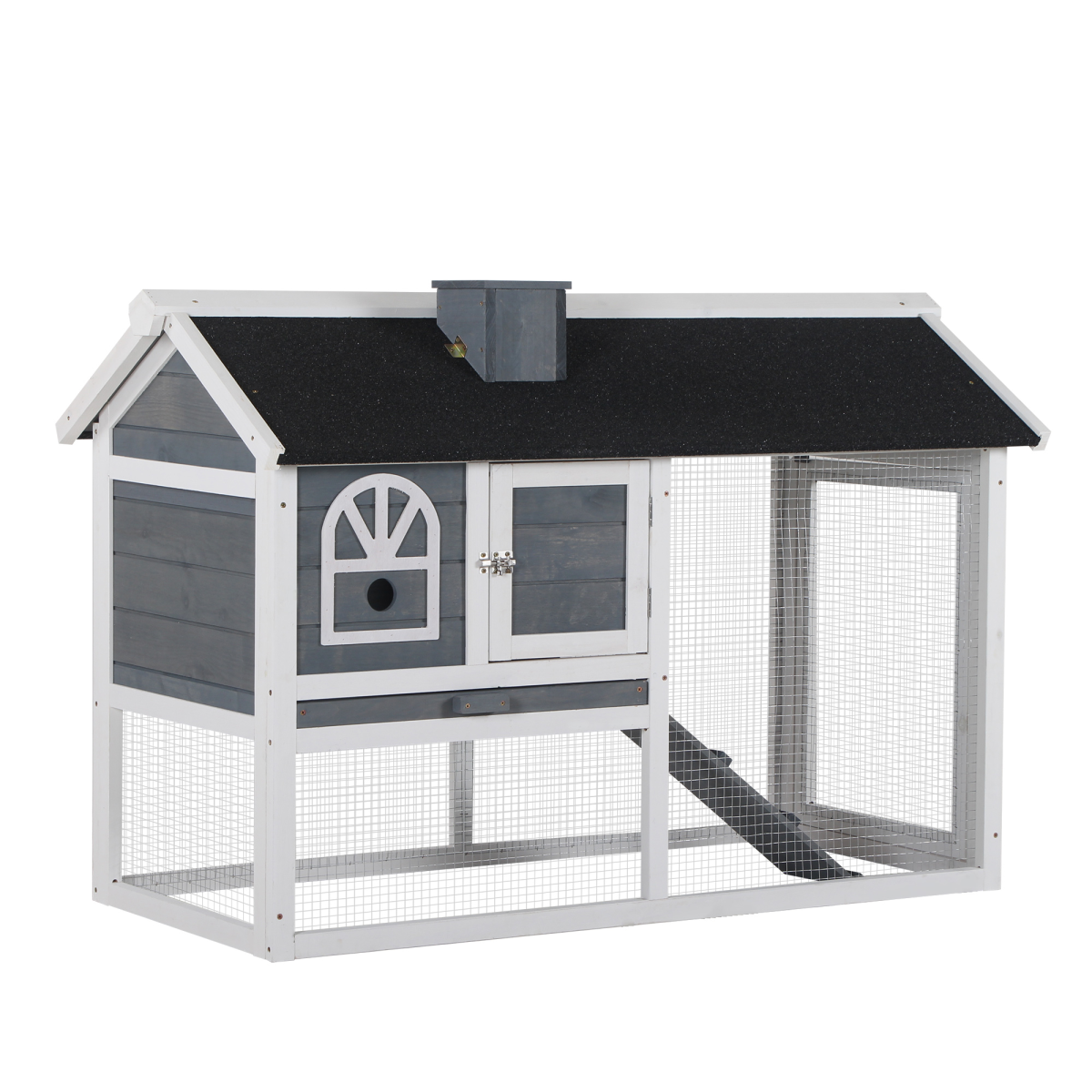 PawHut Wooden Rabbit Hutch for Indoor/Outdoor Use with Pull-Out Tray, Run Box and Ramp