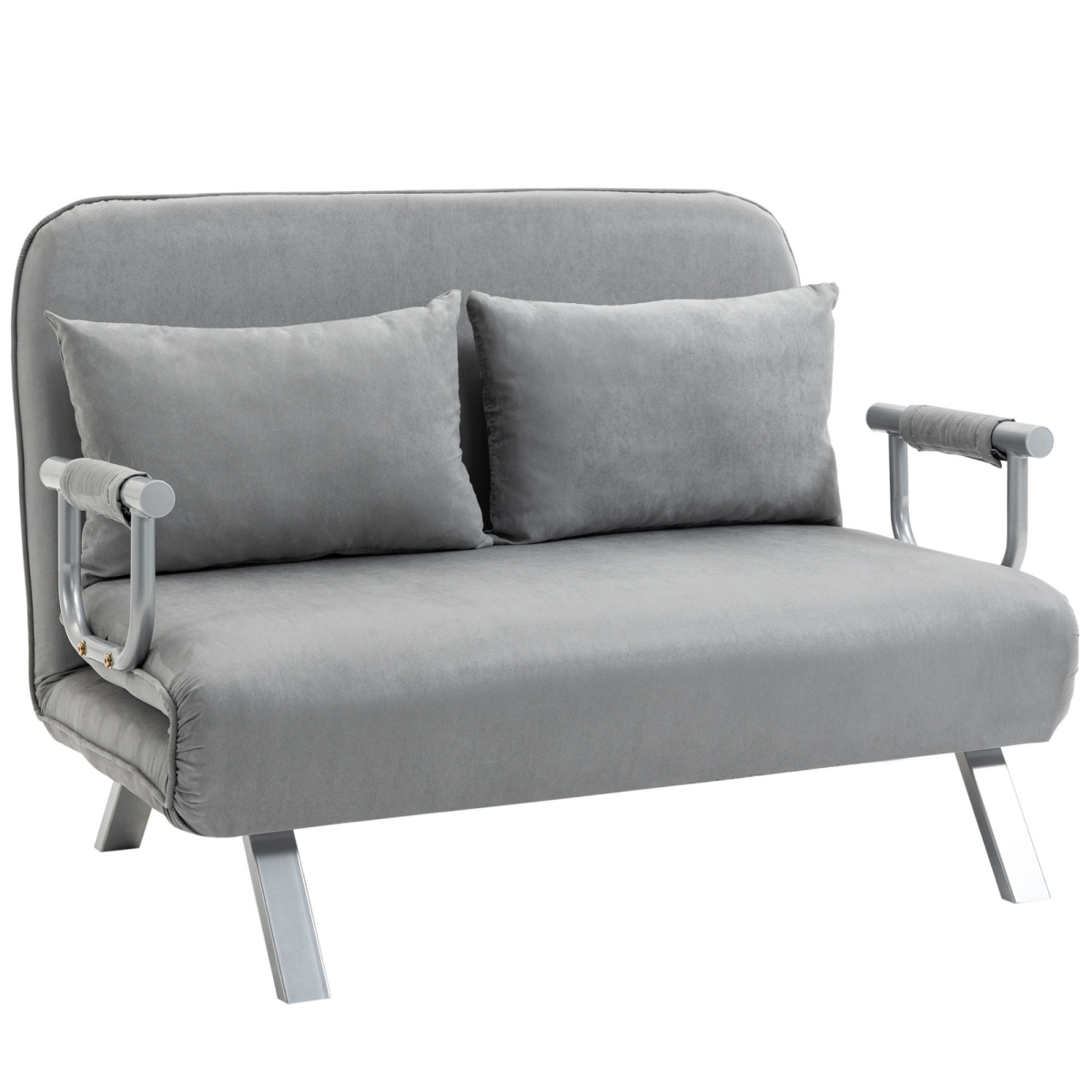 HOMCOM 2 Seater Fabric Sofa Bed with 2 Pillows, Light Grey
