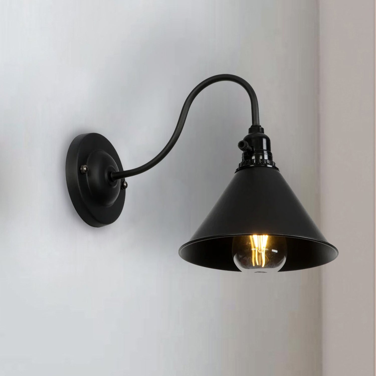 Black Industrial Iron Cone Wall Light Cage