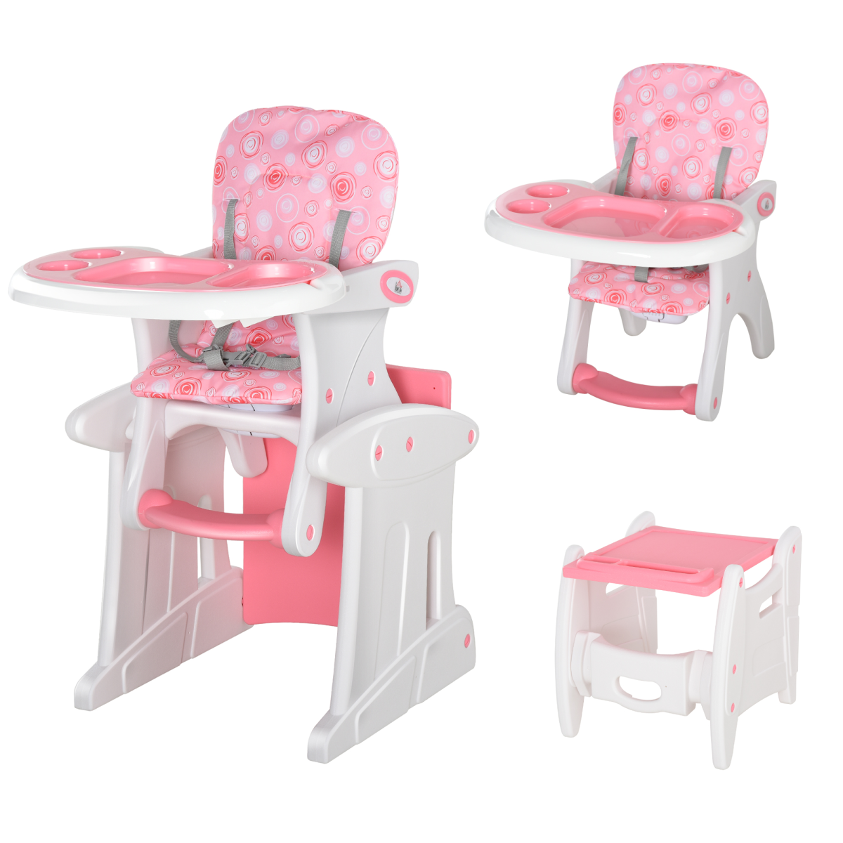 3-in-1 Convertible Baby High Chair, Booster Seat and Rocking Chair with Removable Tray and 5-Point Harness
