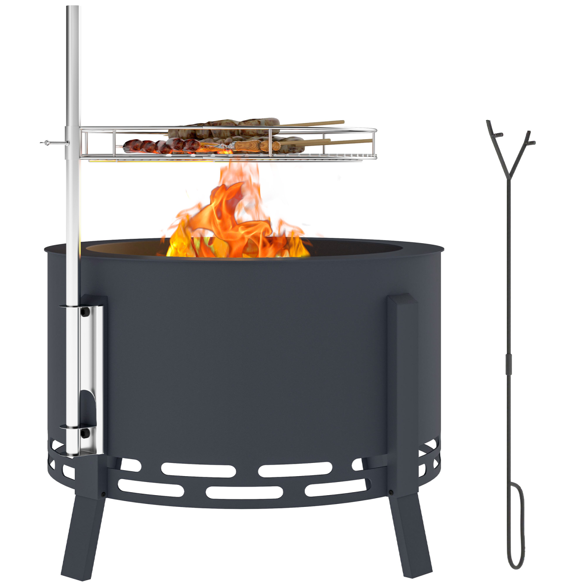 Outsunny 58cm Portable Round Fire Pit with Grill Grate, Black