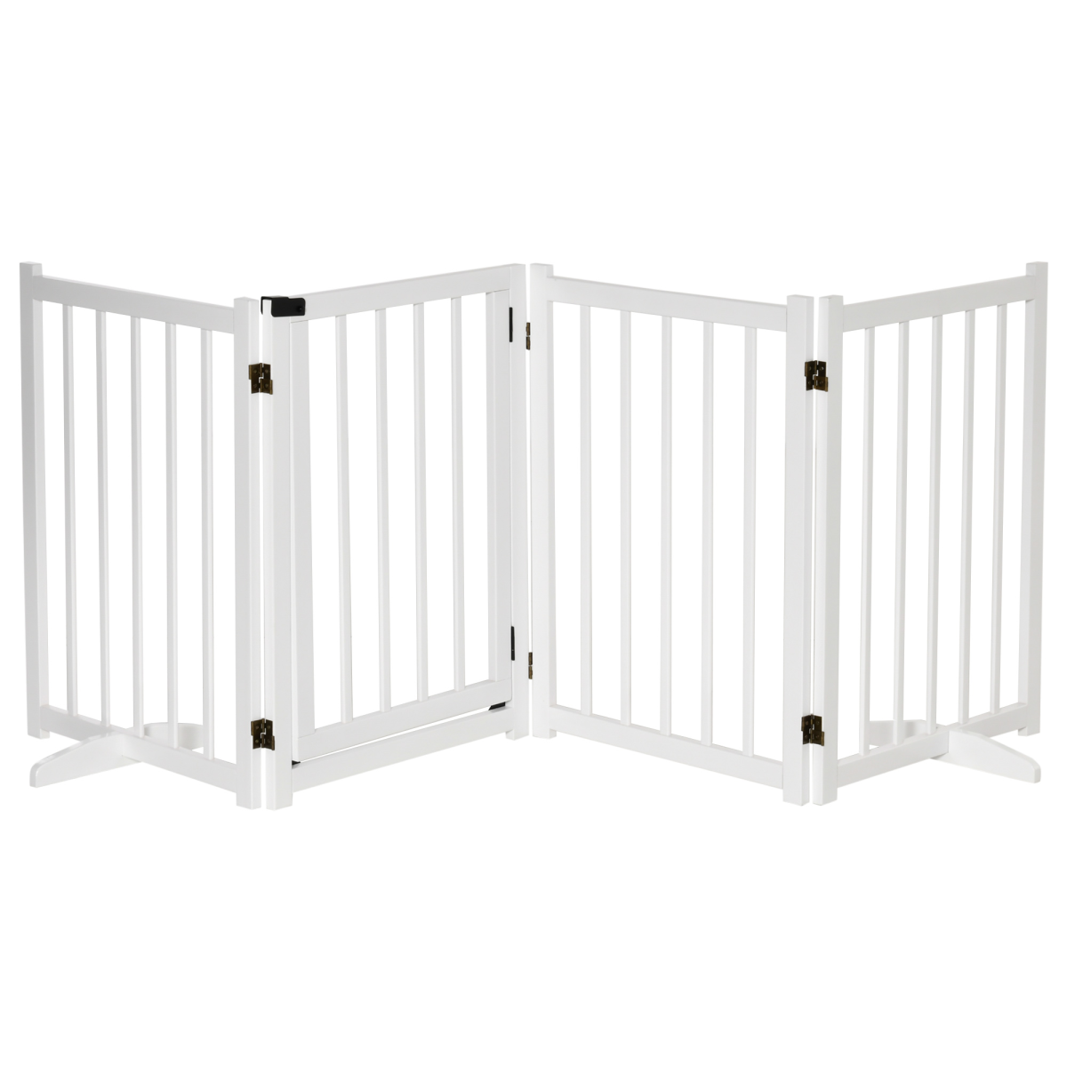 Freestanding Wooden Pet Gate with Lock and 2 Support Feet for Doorways and Stairs, White