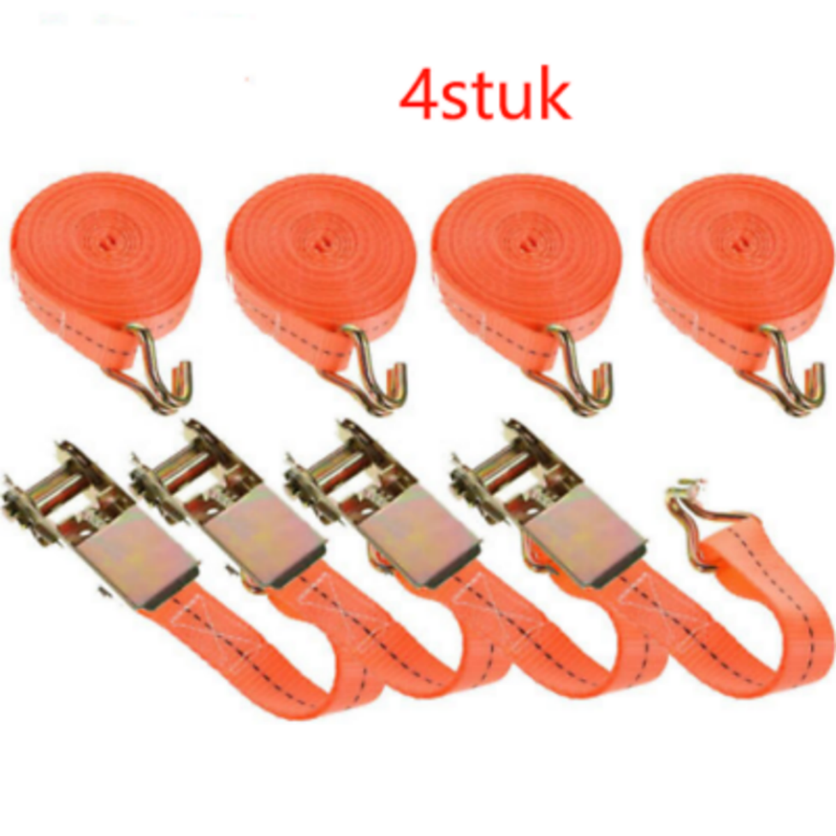 4 Pack Ratchet Tie-Down Straps, 800 kg, 6 m