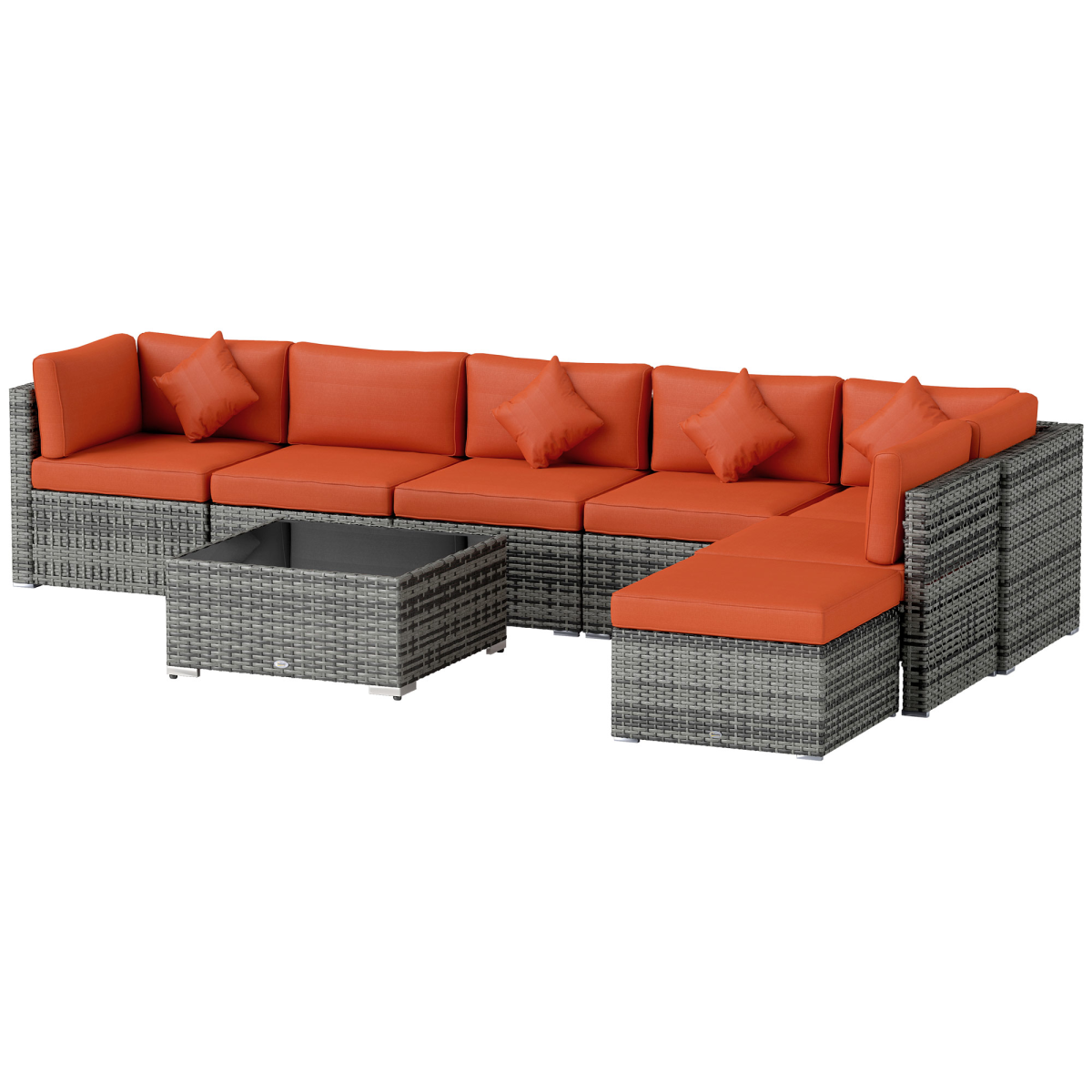 Outsunny 8-Piece Patio Rattan Furniture Set with Cushions, Orange