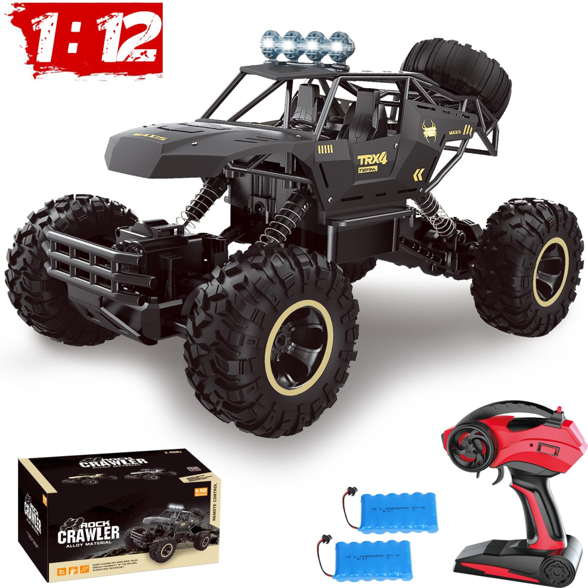 4DRC 1:12 Rechargeable 4WD Rock Crawler RC Off Road Truck with Metal Shell and LED Headlights