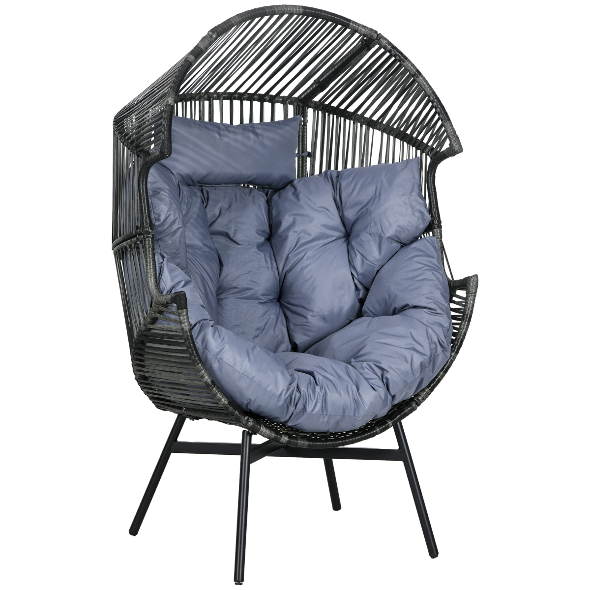 Outsunny Grey Rattan Egg Chair with Cushion and Headrest