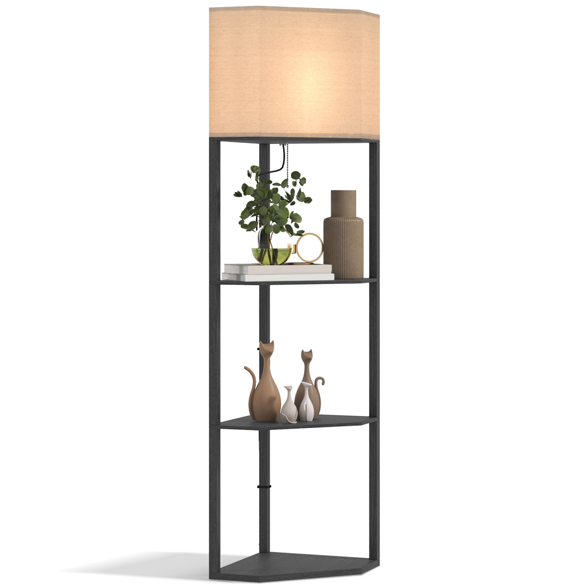 Corner Floor Lamp with 3 Shelves, Standing Lamp for Living Room