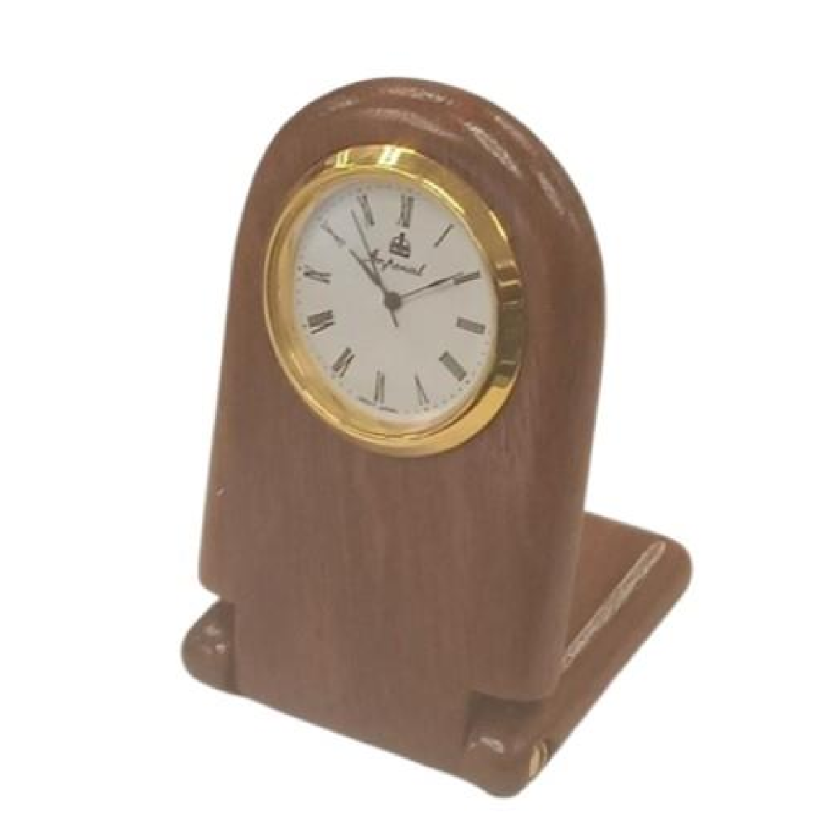 Imperial Miniature Desk Clock with Handcrafted Natural Wood, Matt Brown and Gold Trim