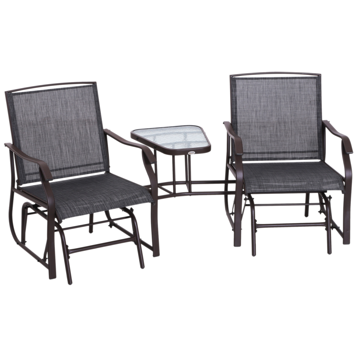 Outsunny Double Glider Chairs with Glass Table, High Back